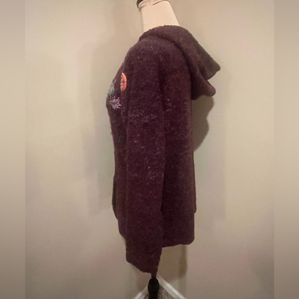 Vintage PBJ Sport Purple & Brown Hooded Boucle Knit 1/4 Zip Embroidered, medium - Picture 3 of 8
